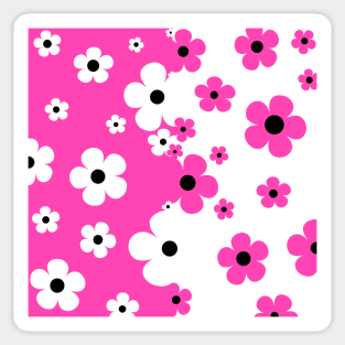 60's Retro Pop Small Flowers in Hot Pink and White, Black Sticker